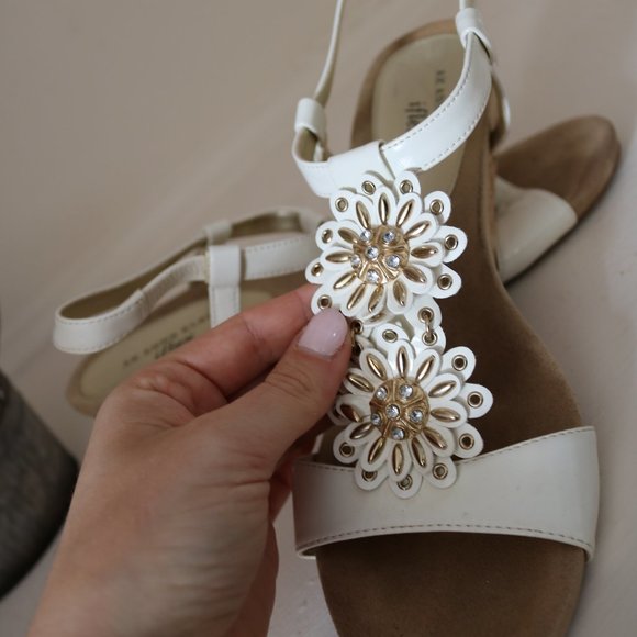 White and Gold Wedge Sandals - Picture 1 of 4